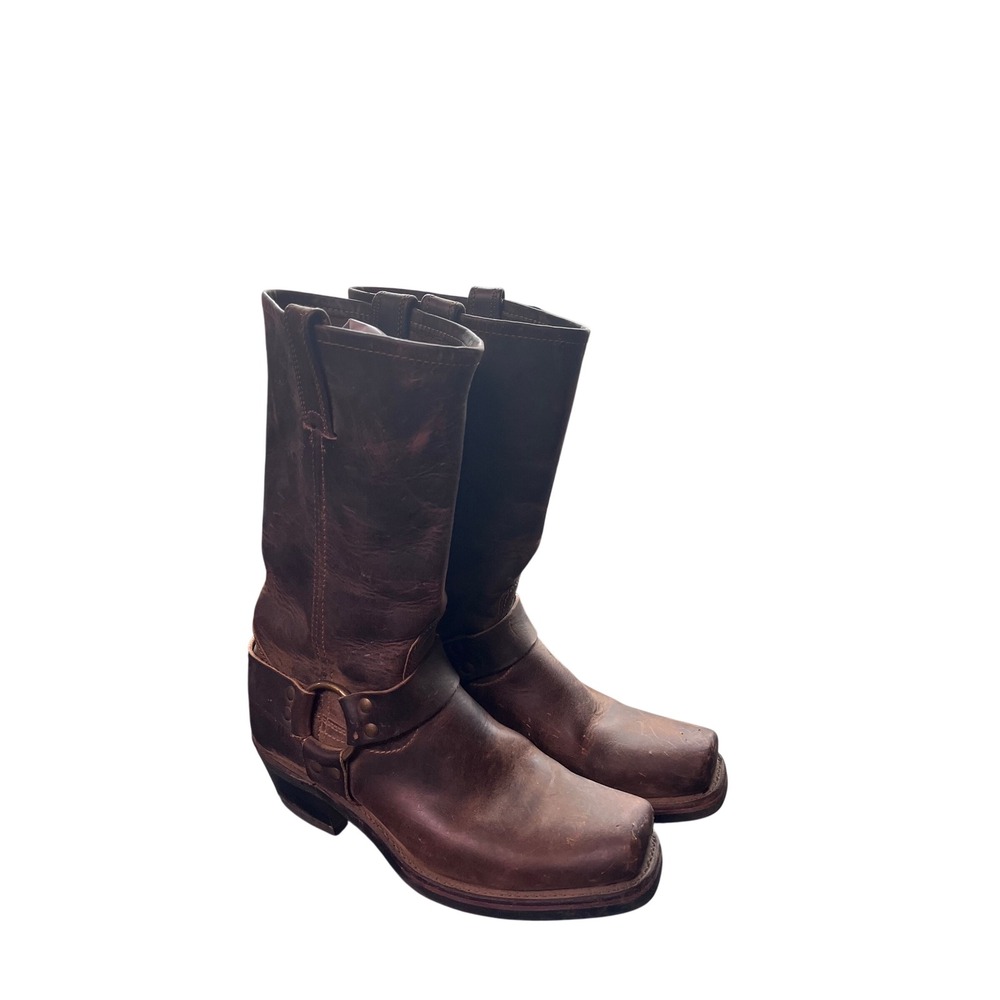 Vintage Frye Distressed Brown Leather Harness 12R Square Toe Harness Boots 8.5